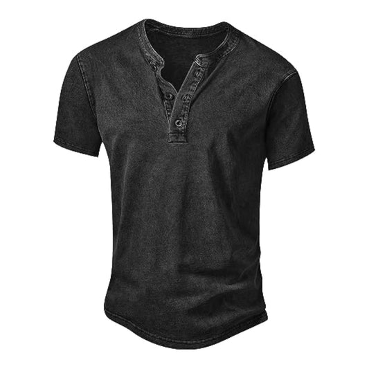 Mens Distressed Henley Shirts Retro Short Sleeve Cotton Tee Shirts Casual Button Down Washed T-Shirts