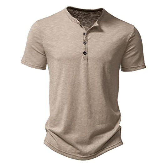 Men's Short Sleeve Henley Shirt Casual Stretchy Slim Fit T Shirt