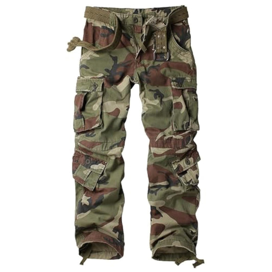 Men's Camo BDU Cargo Tactical Ripstop Casual Lightweight Baggy Combat 100% Cotton Pants with 8 Pockets(No Belt)