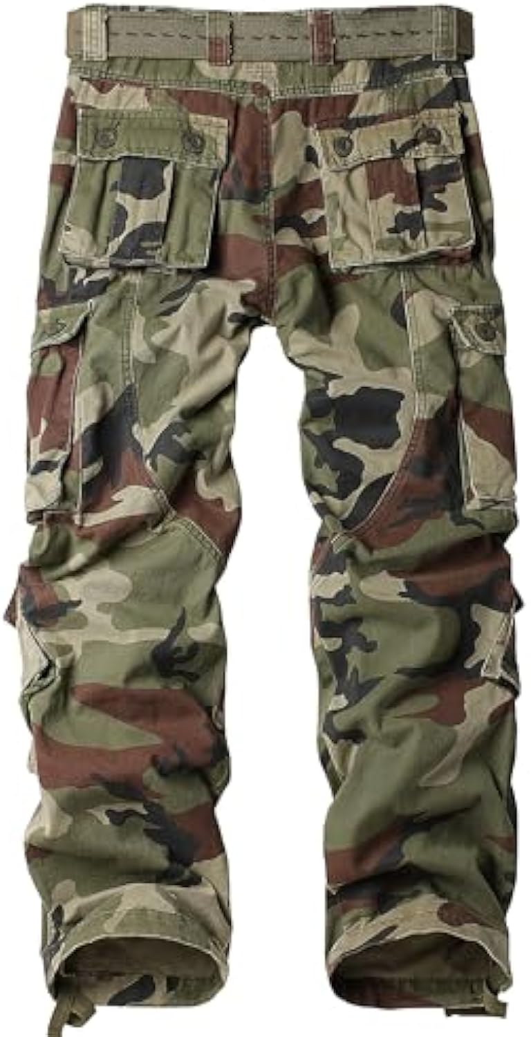 Men's Camo BDU Cargo Tactical Ripstop Casual Lightweight Baggy Combat 100% Cotton Pants with 8 Pockets(No Belt)