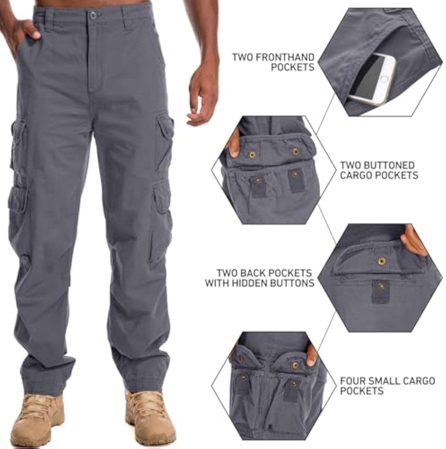 Men's Cargo Pants Cotton Ripstop Hiking Work Pants Comfort Casual Outdoor Pants with Multi Pockets