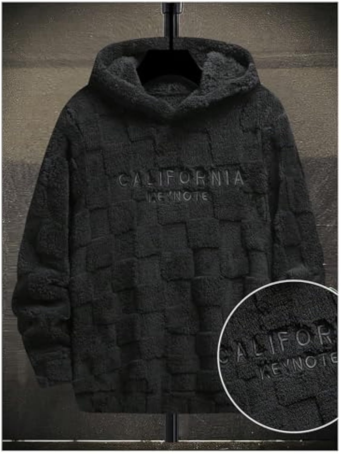 Hoodies for Men Letter Graphic Pullover Hoodie Sherpa Embroidery Long Sleeve Fleece Hooded Sweatshirt