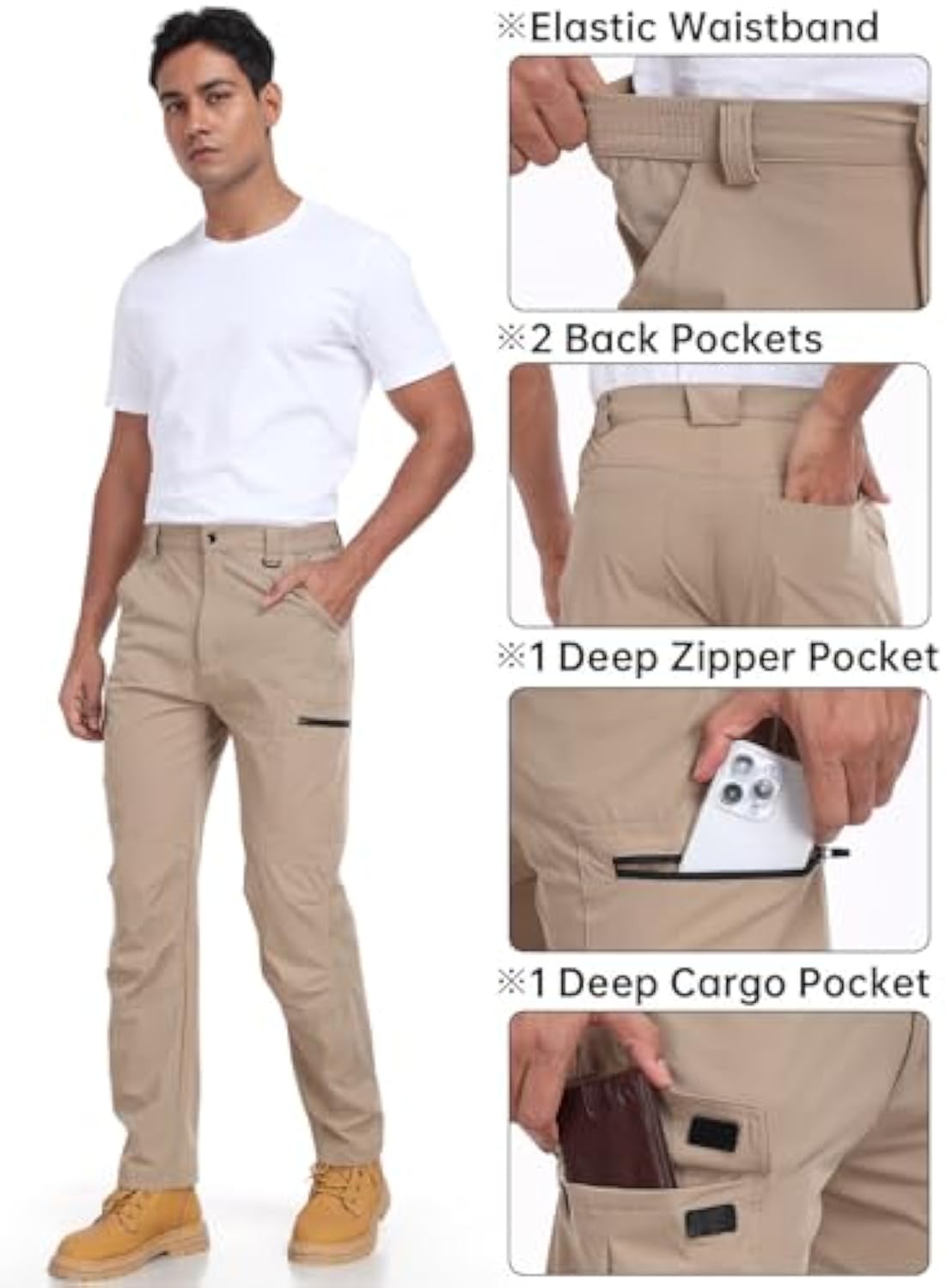 Men's Hiking Cargo Pants Water Resistant Quick Dry Lightweight Pants for Fishing Camping Running Work Outdoor