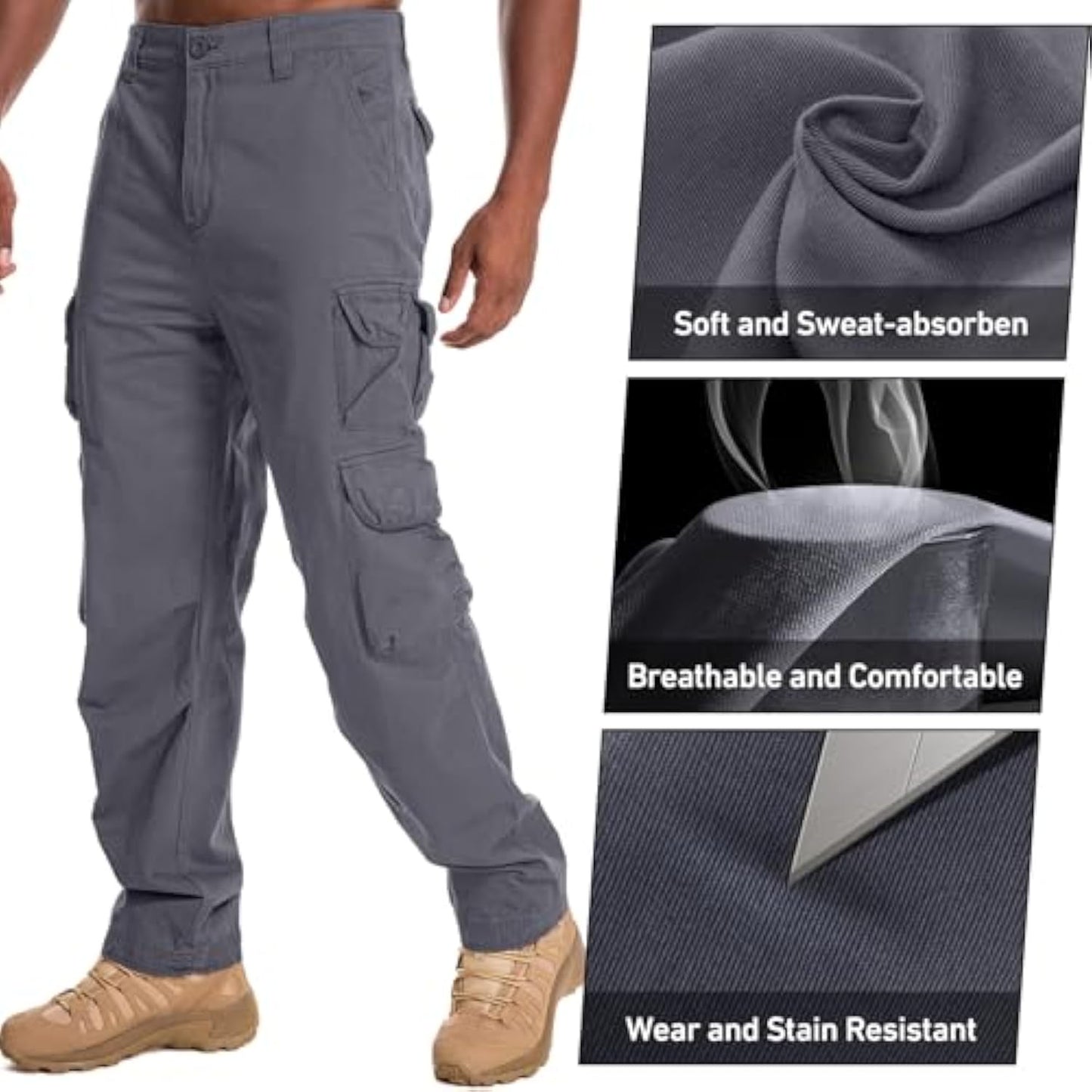 Men's Cargo Pants Cotton Ripstop Hiking Work Pants Comfort Casual Outdoor Pants with Multi Pockets