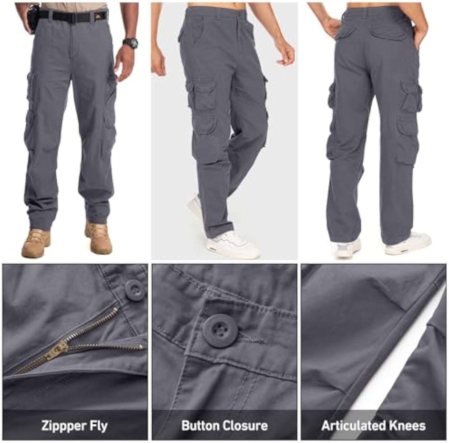 Men's Cargo Pants Cotton Ripstop Hiking Work Pants Comfort Casual Outdoor Pants with Multi Pockets